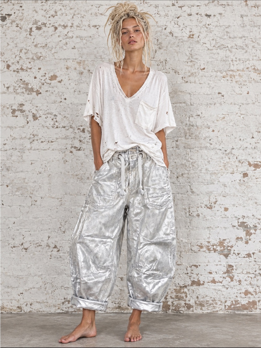 Free People Moxie barrel jeans in silver